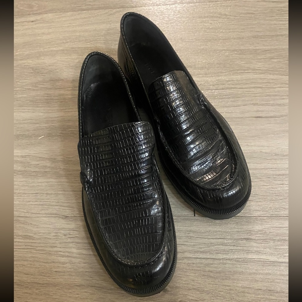 BY FAR Black Croc-Embossed Loafers